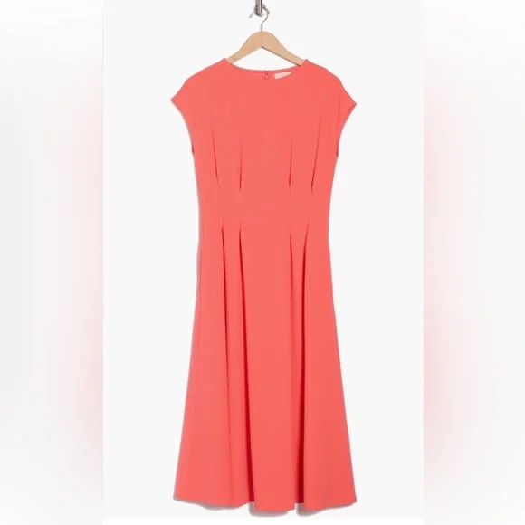 Pleated Waist Knit A-Line coral Dress NWT - Picture 3 of 3
